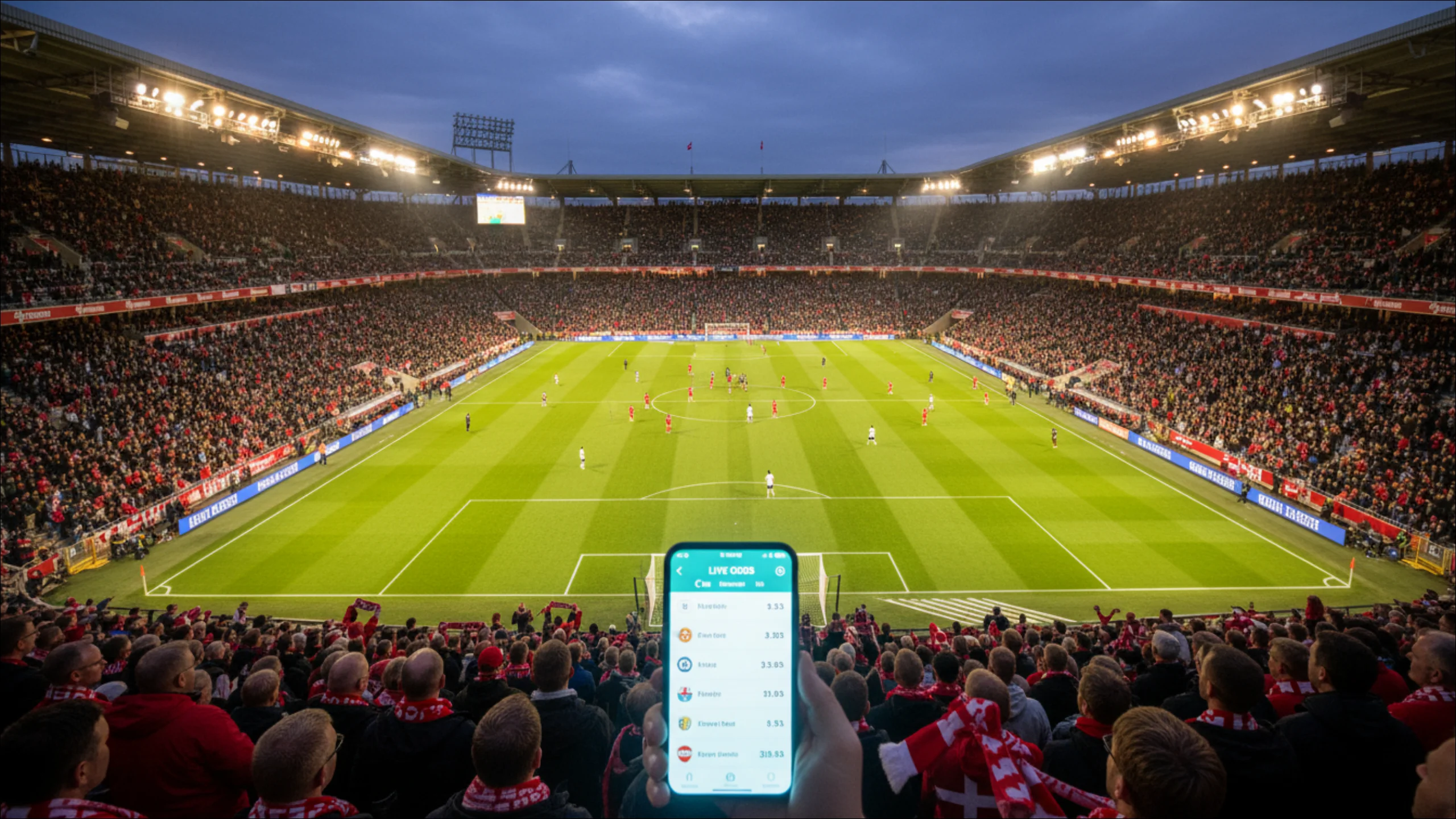 Live betting på dansk fodboldkamp med stadion og odds i realtid