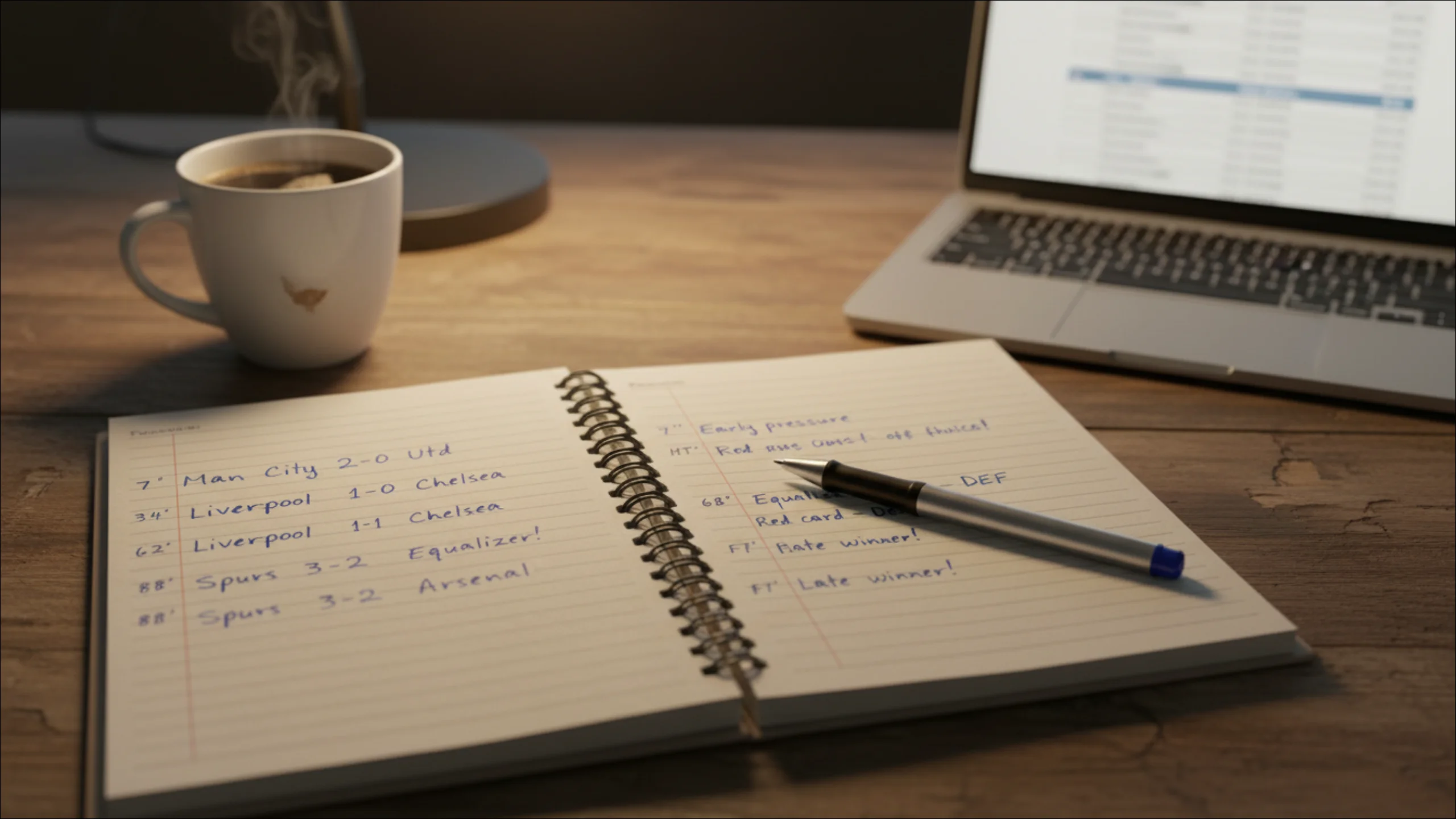 Notesbog med live betting optegnelser og analyser